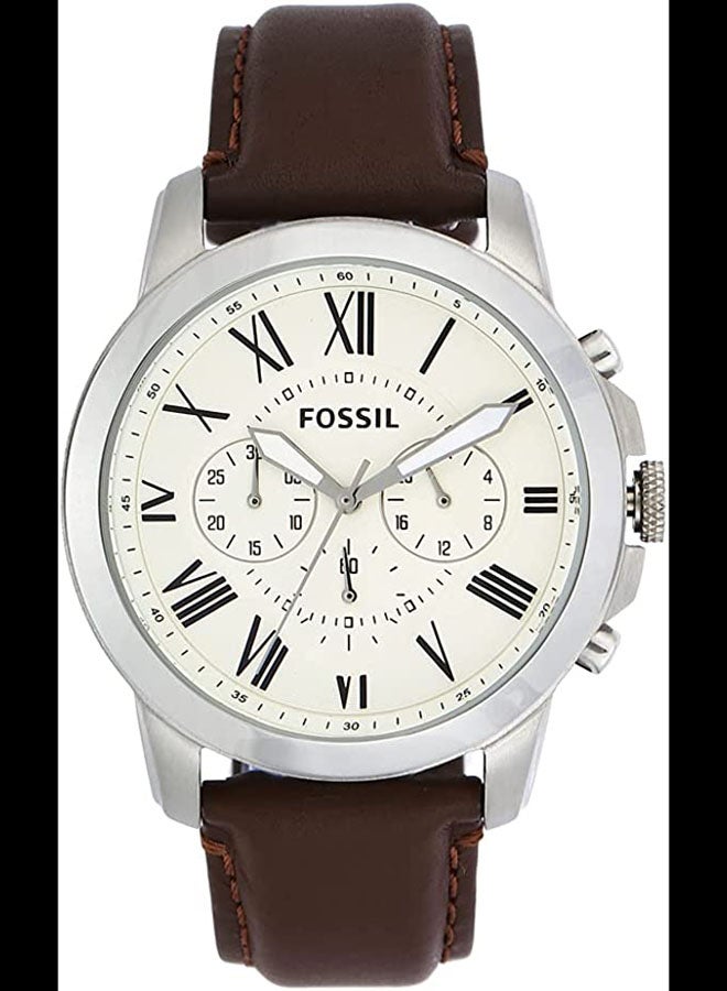 FOSSIL Men's Leather Analog Quartz Watch FS4735 - 44 mm - Brown - Image 4
