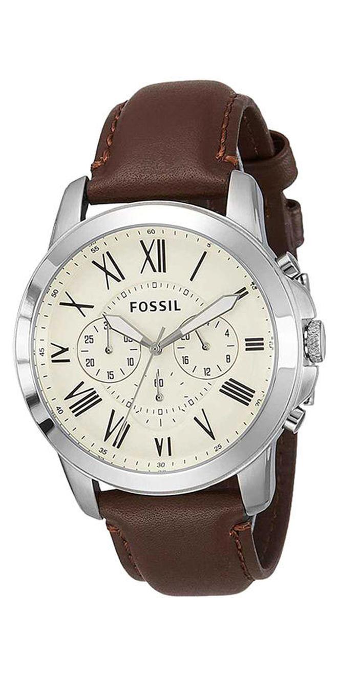 FOSSIL Men's Leather Analog Quartz Watch FS4735 - 44 mm - Brown - Image 1