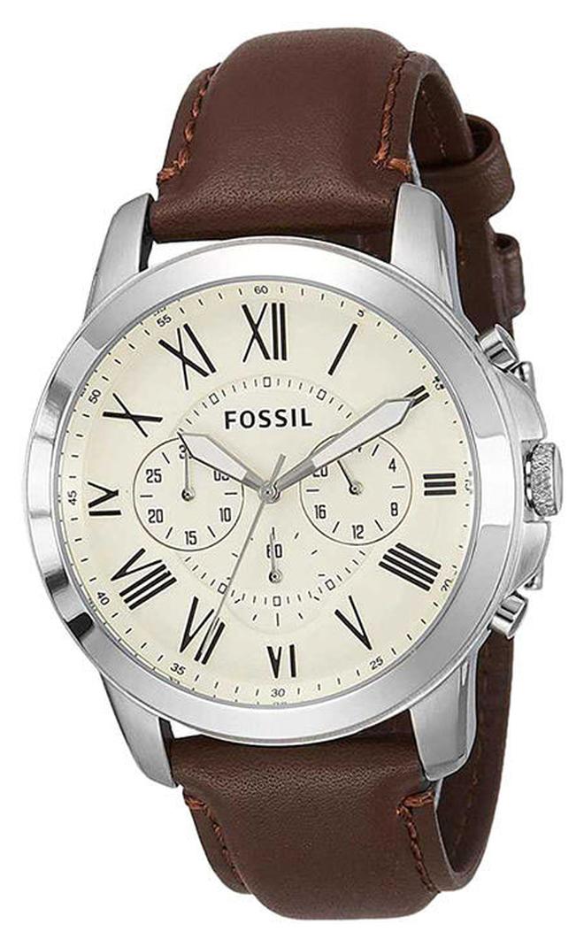 FOSSIL Men's Leather Analog Quartz Watch FS4735 - 44 mm - Brown - Image 1