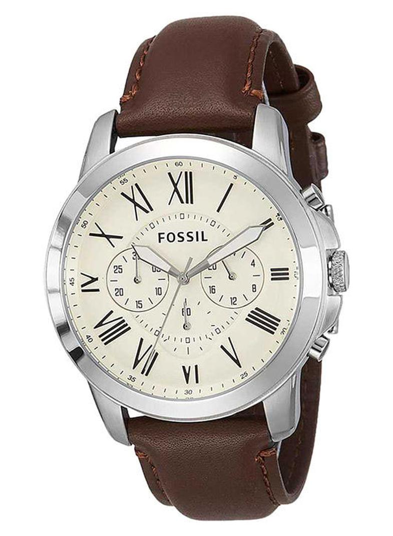 FOSSIL Men's Leather Analog Quartz Watch FS4735 - 44 mm - Brown - Image 1