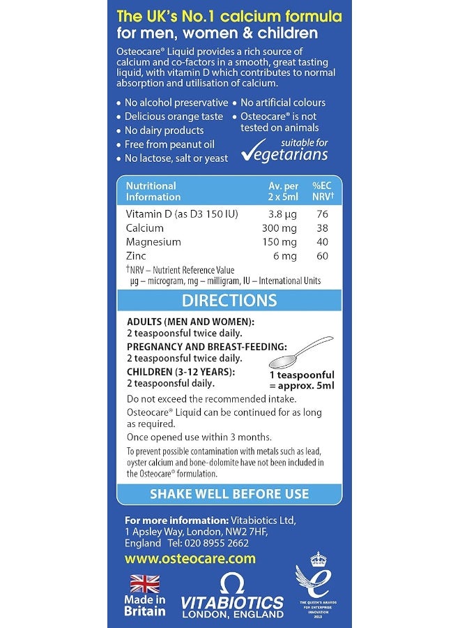 Vitabiotics - Osteocare Liquid Orange Flavour 200ml - Image 1