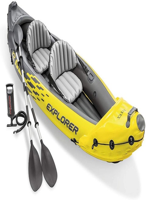 Intex 68307EP Explorer K2 Inflatable Kayak Set: Includes Deluxe 86in Aluminum Oars and High-Output Pump – SuperStrong PVC – Adjustable Seats with Backrest – 2-Person – 400lb Weight Capacity 16.25x13.50x23.13inch