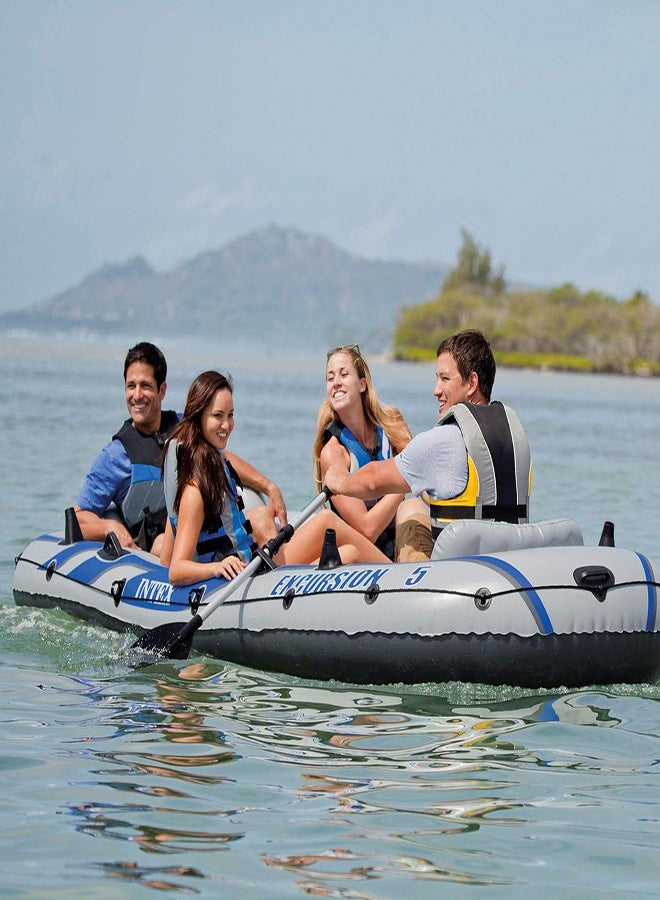 INTEX - INTEX Excursion Inflatable Boat Series: Includes Deluxe 54in Boat Oars and High-Output Pump – SuperTough PVC – Adjustable Seats with Backrest – Fishing Rod Holders – Welded Oar Locks - Image 1