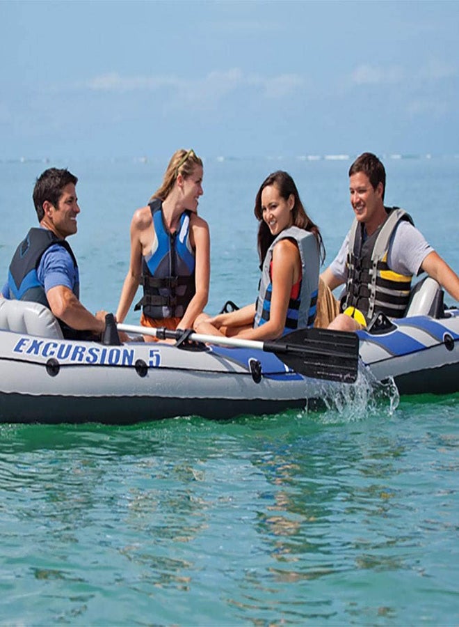 INTEX - INTEX Excursion Inflatable Boat Series: Includes Deluxe 54in Boat Oars and High-Output Pump – SuperTough PVC – Adjustable Seats with Backrest – Fishing Rod Holders – Welded Oar Locks - Image 1