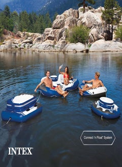 INTEX INTEX 58825EP River Run 1 Inflatable Floating Lounge: Comfortable Backrest – Built-in Cup Holders – Durable Grab Handles – All Around Grab Rope – 220lb Weight Capacity– Blue 135cm  - Image 3