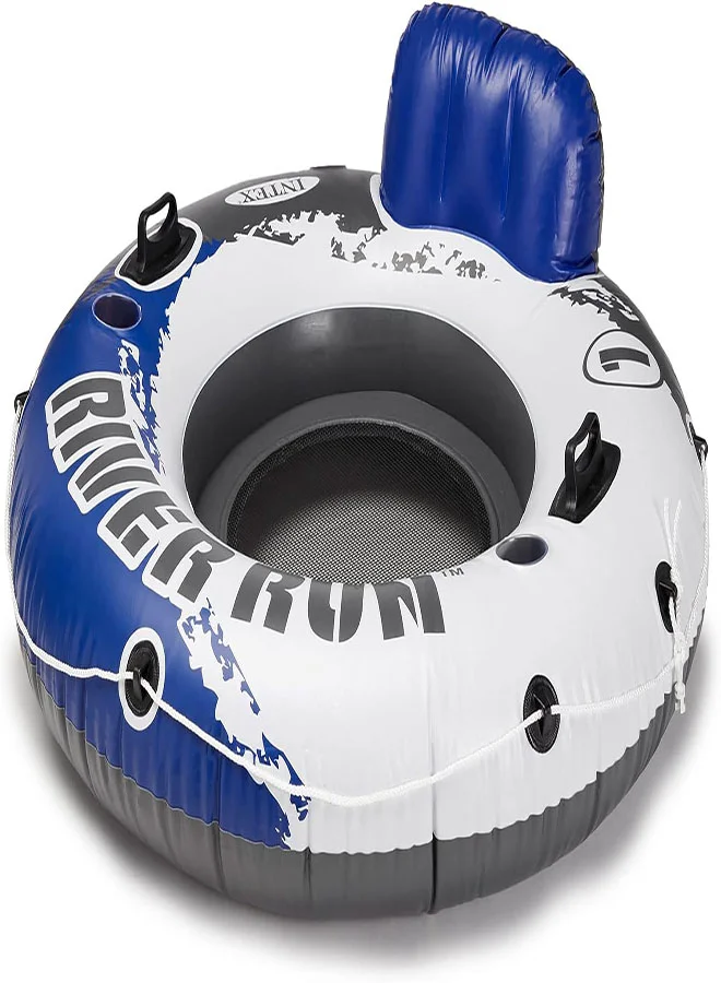 INTEX INTEX 58825EP River Run 1 Inflatable Floating Lounge: Comfortable Backrest – Built-in Cup Holders – Durable Grab Handles – All Around Grab Rope – 220lb Weight Capacity– Blue