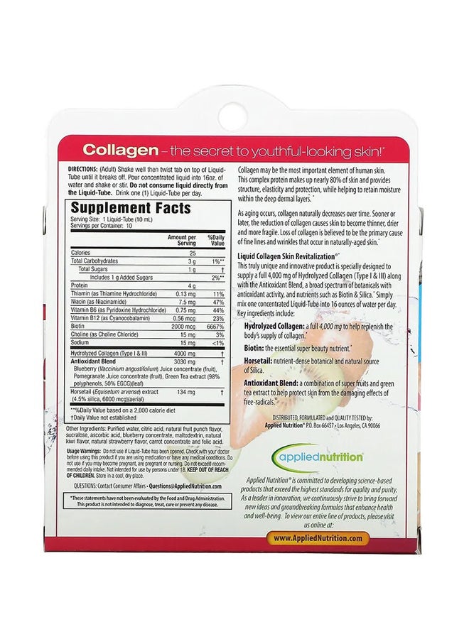 Applied Nutrition - Liquid Collagen Skin Revitalization Tubes Strawberry And Kiwi 10 Tubes - Image 1