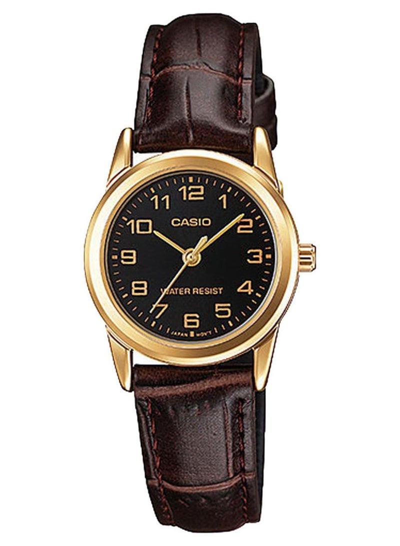 كاسيو ساعة يد كوارتز بعقارب وسوار من الجلد طراز LTP-V001GL-1BUDF - 25 مم - بني داكن للنساء - Image 1