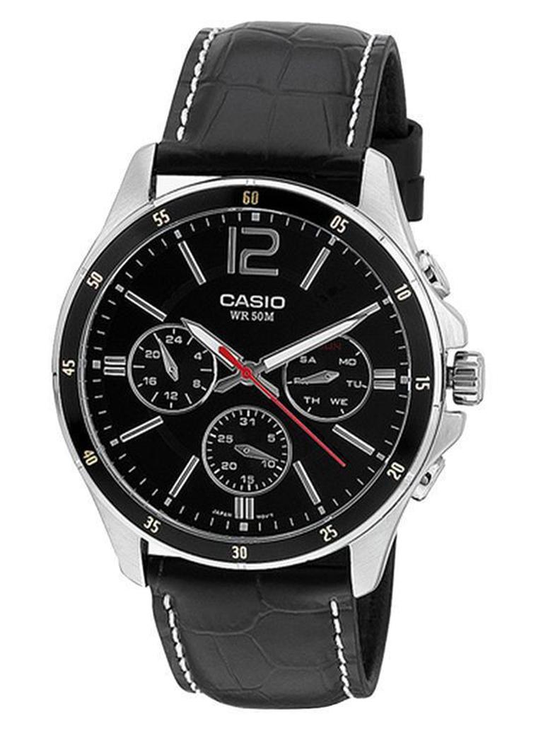 CASIO Men's Leather Analog Quartz Watch MTP-1374L-1AVDF - 44 mm - Black - Image 1