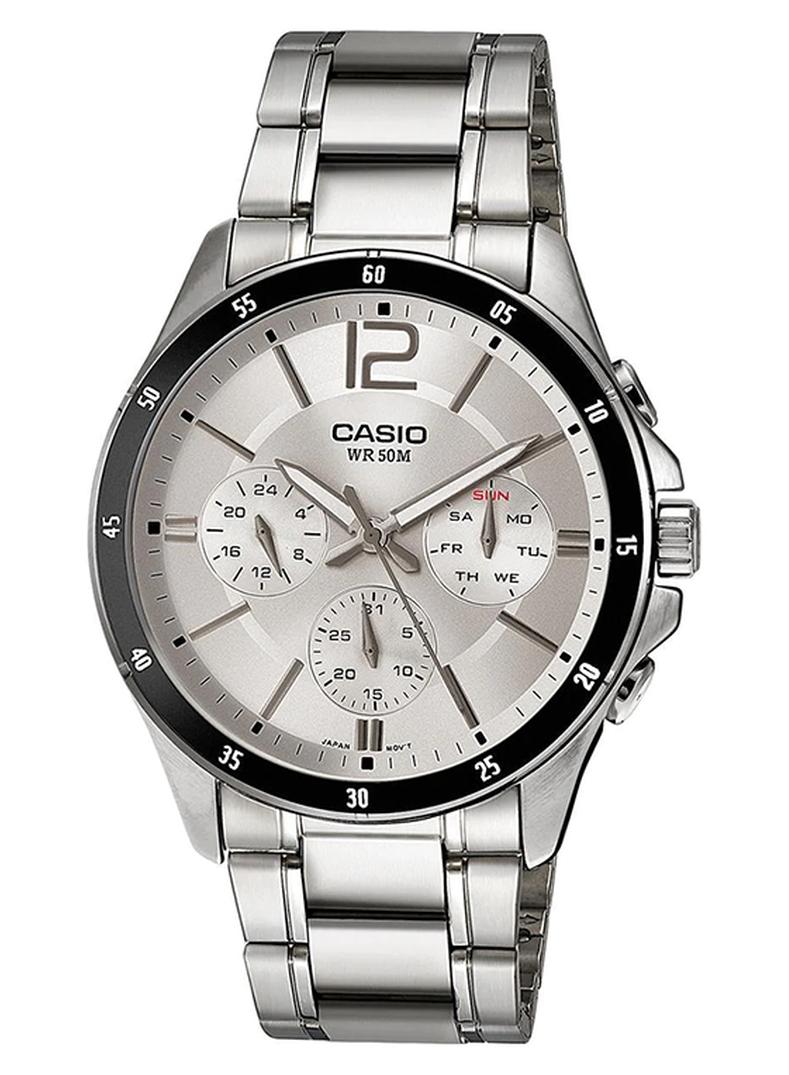 كاسيو ساعة يد رقمية كوارتز بسوار من الإستانلس ستيل طراز MTP-1374D-7AVDF - 43 مم - لون فضي للرجال - Image 1