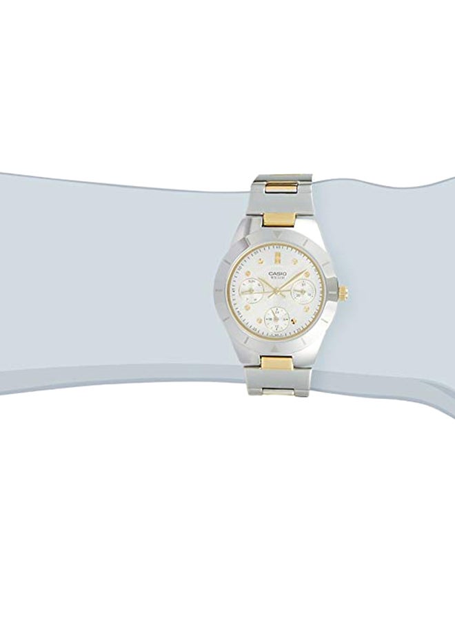 كاسيو ساعة يد كرونوغراف كوارتز بسوار من الإستانلس ستيل طراز LTP-2083SG-7AVDF - 37 مم - فضي/ذهبي للنساء - Image 4
