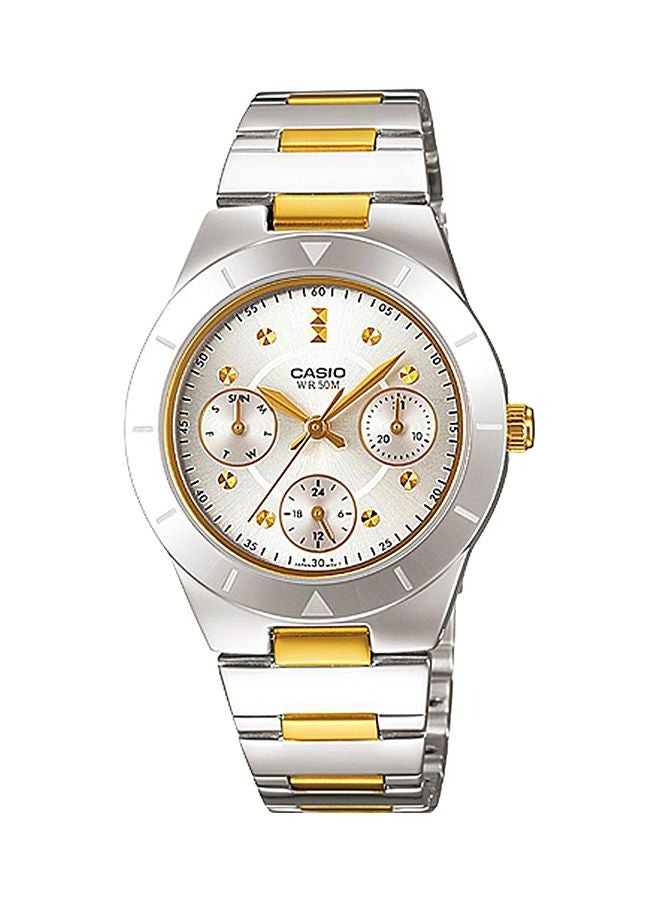 كاسيو ساعة يد كرونوغراف كوارتز بسوار من الإستانلس ستيل طراز LTP-2083SG-7AVDF - 37 مم - فضي/ذهبي للنساء - Image 1