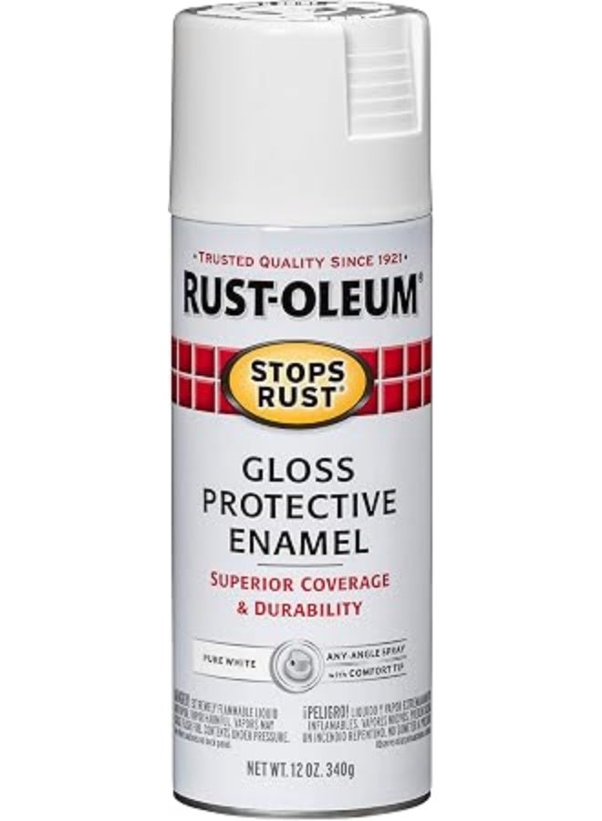 Rust-Oleum 250702 Stops Rust Protective Enamel Spray,Gloss Pure White,12 Oz. Spray (Pack Of 1) Gloss Pure White 12OZ - Image 1