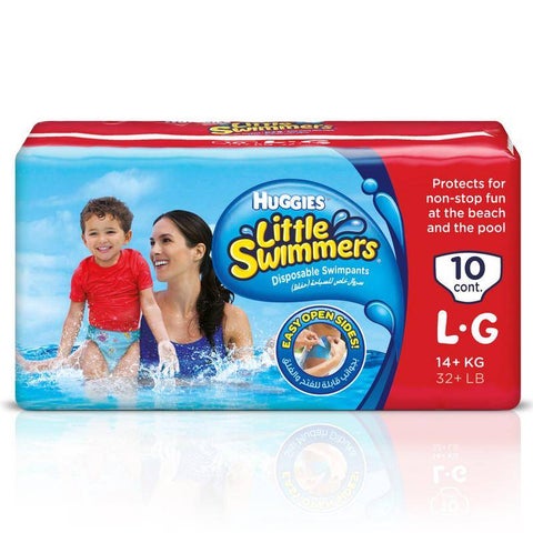 Little Swimmer Disposable Swim Pants Diapers, 14+ Kg, 10 Count - Large, Easy Open Sides