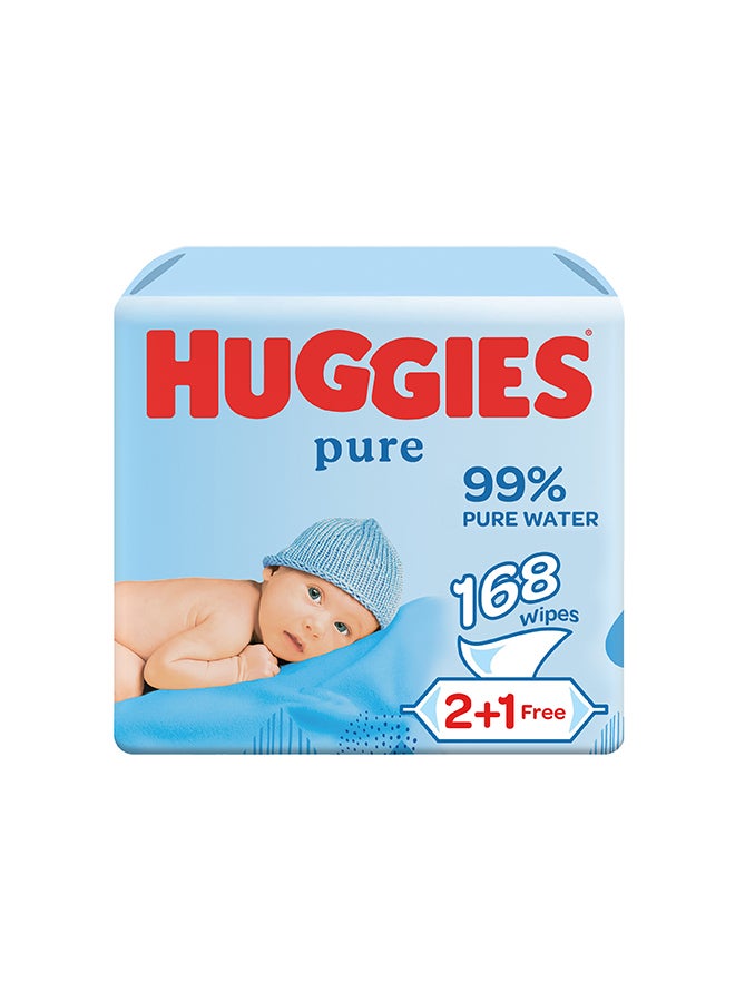 Huggies Pure Baby Wipes, 99% Pure Water Wipes, 3 Pack x 56 Wipes, 168 Count  - Image 1