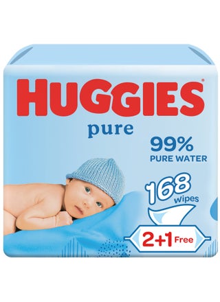 Pure Baby Water Wipes 3 Pack x 56 Wipes, 168 Count