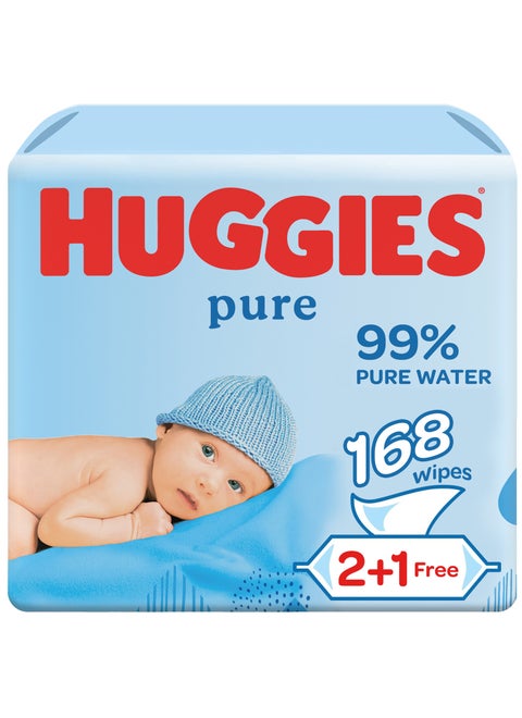 Pure Baby Water Wipes 3 Pack x 56 Wipes, 168 Count