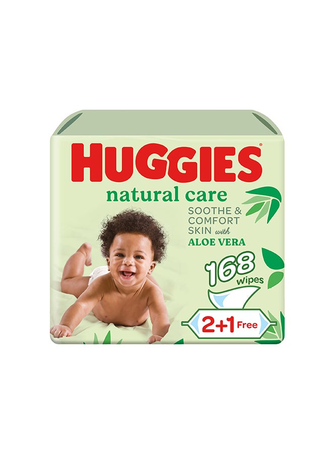 Huggies Natural Baby Wipes, Aloe Vera Wipes, 3 Pack x 56 Wipes, 168 Count  - Image 1