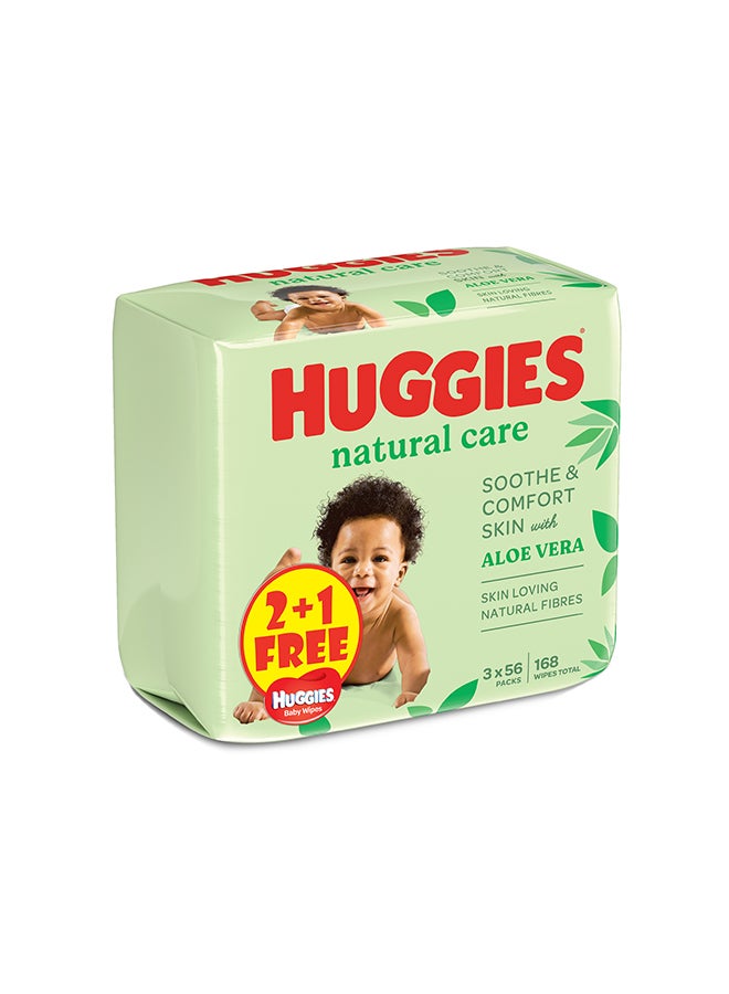 Huggies Natural Baby Wipes, Aloe Vera Wipes, 3 Pack x 56 Wipes, 168 Count  - Image 2