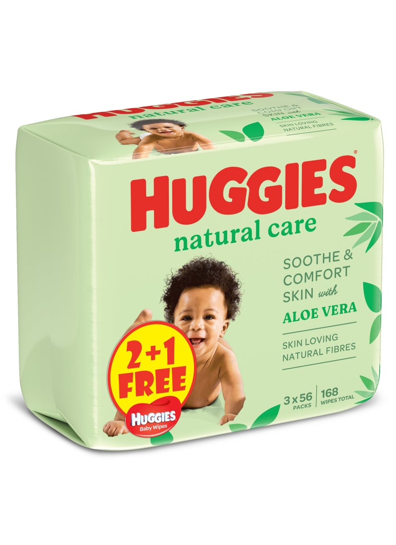 هجيز مناديل مبللة للأطفال من ناتشورال كير، 56 قطعة (2+1 مجانًا) - خلاصة الصبار، وألياف طبيعية محببة للبشرة - Image 2