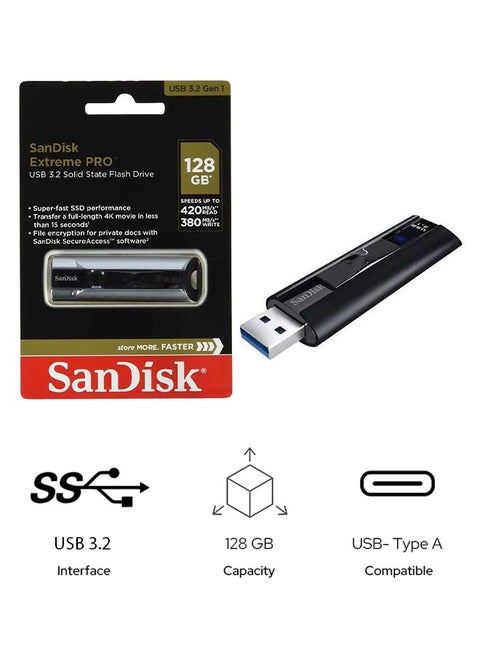 128 GB Extreme PRO Solid State Flash Drive USB 3.0 Gen 1 USB Type C Read Speed Up to 420MB/s Write Speed Up to 380MB/s SDCZ880-128G-G46 128 GB