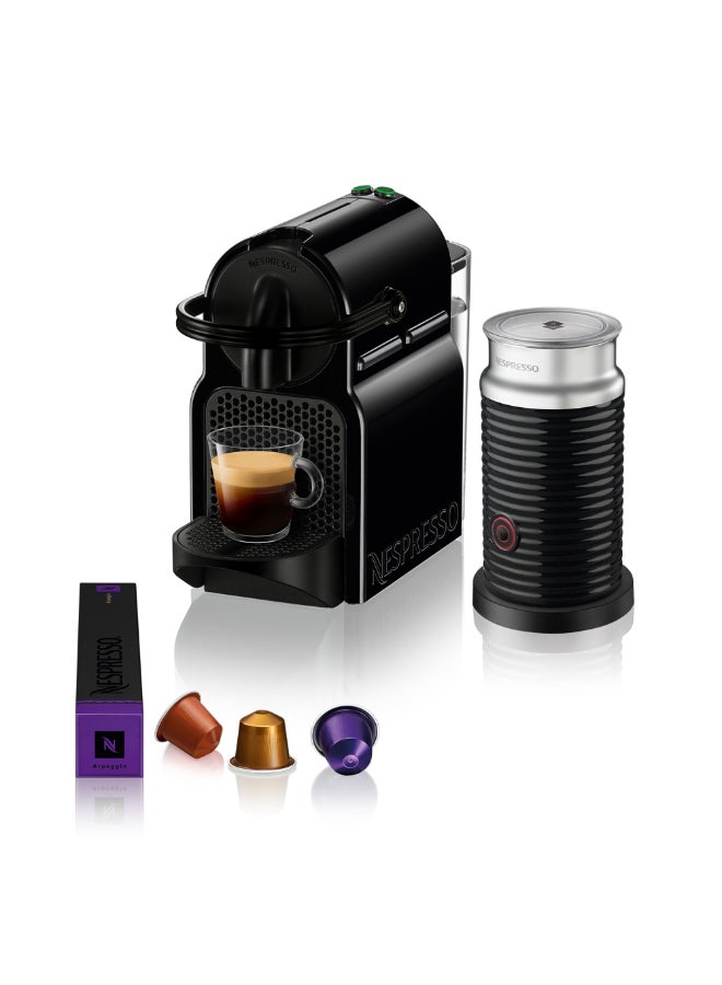 Nespresso Inissia D40 Espresso Capsule Coffee Machine, With Aeroccino 3 Milk Frother for Cappuccino And Latte, 19 Bar Pressure, 0.7 L 1260 W D40-BK-3694-BK Black - Image 1