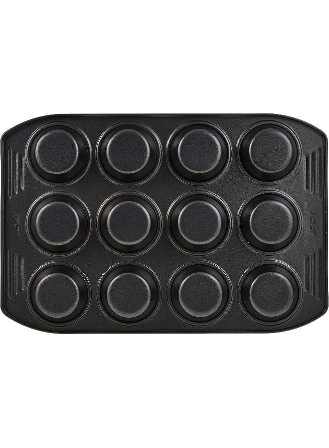 تيفال TEFAL قالب خبز | قالب مافن سهل الإمساك 12 قطعة 26.5x39.5 سم | فولاذ كربوني | سهولة التعامل | مقابض كبيرة | طلاء غير لاصق | سهولة التحرير | سهولة التنظيف | رمادي داكن | ضمان لمدة سنتين | J1625745 بني 26.5x39.5سم