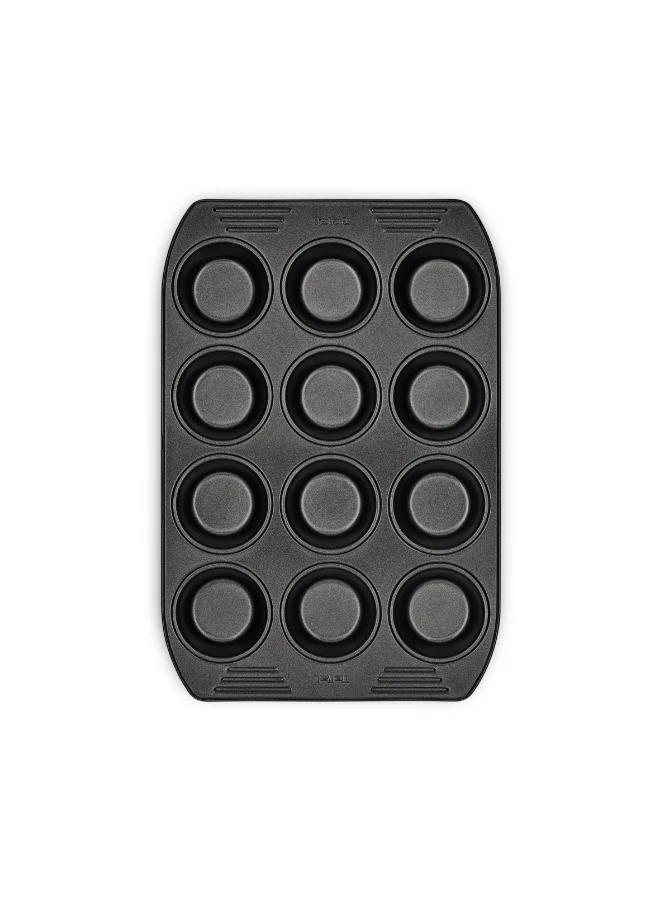 Tefal TEFAL Baking Mold | Easy Grip 12 Muffins 26.5x39.5cm | Carbon Steel | Easy Handling | Large Handles | Non-Stick Coating | Easy Release | Easy Cleaning | Dark Grey | 2 Years Warranty | J1625745
