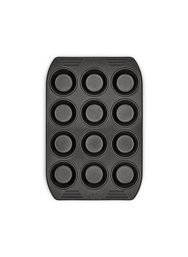 TEFAL Baking Mold | Easy Grip 12 Muffins 26.5x39.5cm | Carbon Steel | Easy Handling | Large Handles | Non-Stick Coating | Easy Release | Easy Cleaning | Dark Grey | 2 Years Warranty | J1625745 Dark Grey 26.5x39.5cm - Image 2