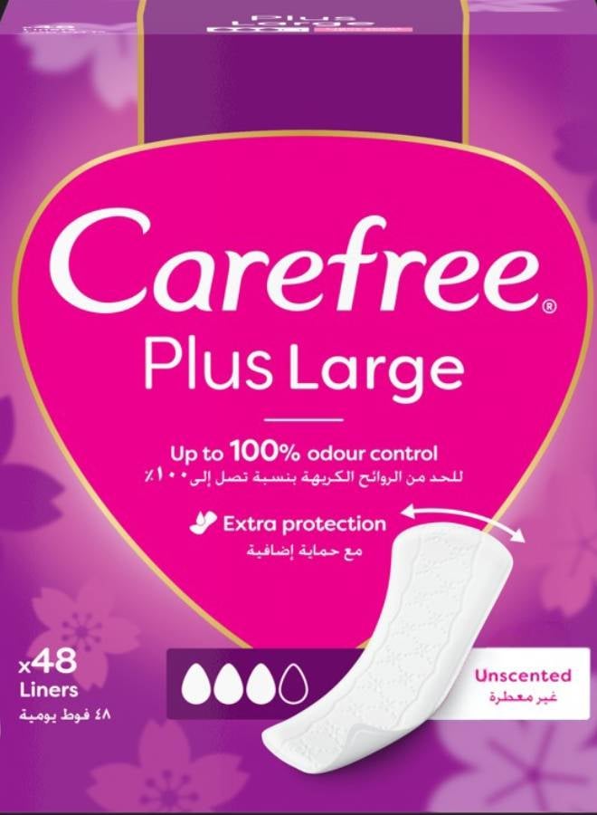 Carefree Panty Liners Plus Large Unscented 48 Pieces - Image 1