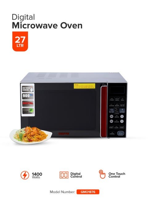 Digital Microwave Oven - Microwave Oven with Multiple Cooking Menus |Reheating & Defrost Function |Child Lock |Digital Controls 27 L 900 W GMO1876 Silver