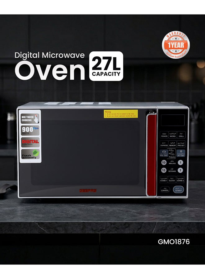 GEEPAS Digital Microwave Oven - Microwave Oven with Multiple Cooking Menus |Reheating & Defrost Function |Child Lock |Digital Controls 27 L 1400 W GMO1876 Silver - Image 2