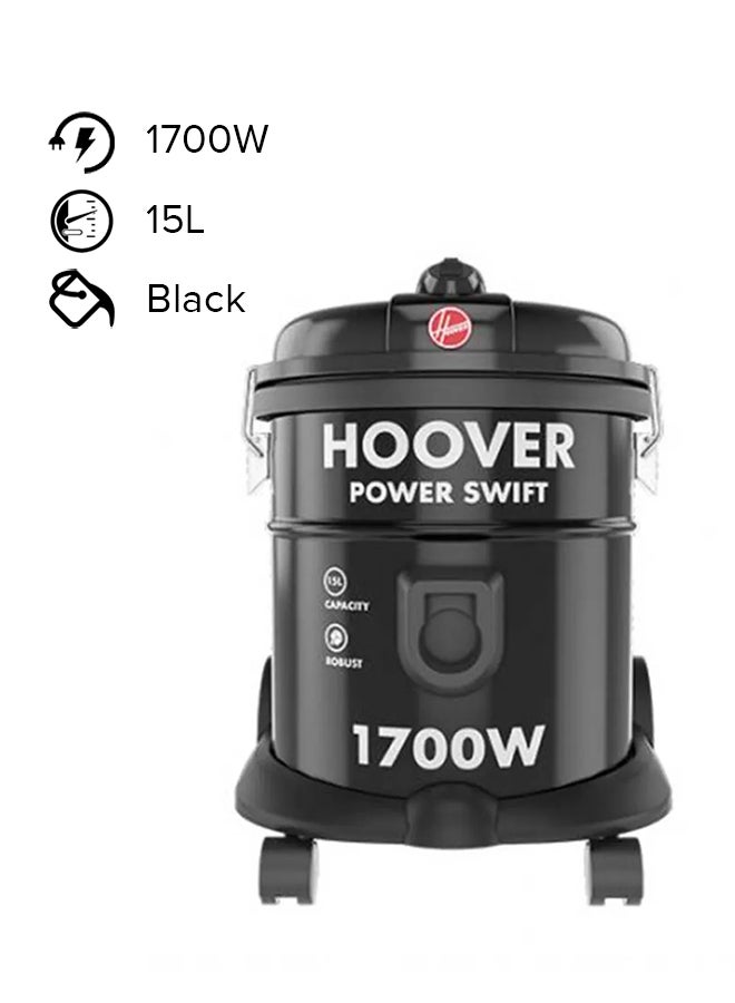 HOOVER Power Swift Compact Drum Vacuum Cleaner With Blower Function For Home & Office Use - 15 L 1700 W HT85-T0-ME Black - Image 1