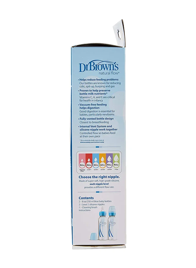 Dr. Brown’s 8 Oz/250 Ml Anti-Colic Pp Narrow Options+ Bottle - Blue, 2-Pack