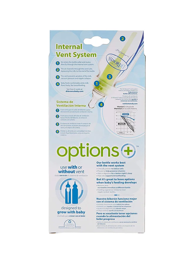 Dr. Brown’s 8 Oz/250 Ml Anti-Colic Pp Narrow Options+ Bottle - Blue, 2-Pack