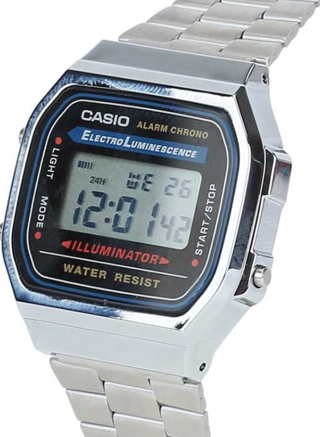 كاسيو ساعة رقمية مضيئة ستانلس ستيل A168WA - 34 ملم - فضي - Image 4
