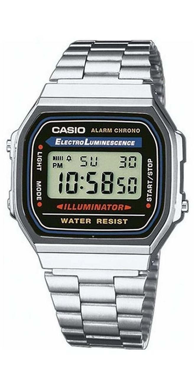 كاسيو ساعة رقمية مضيئة ستانلس ستيل A168WA - 34 ملم - فضي - Image 1