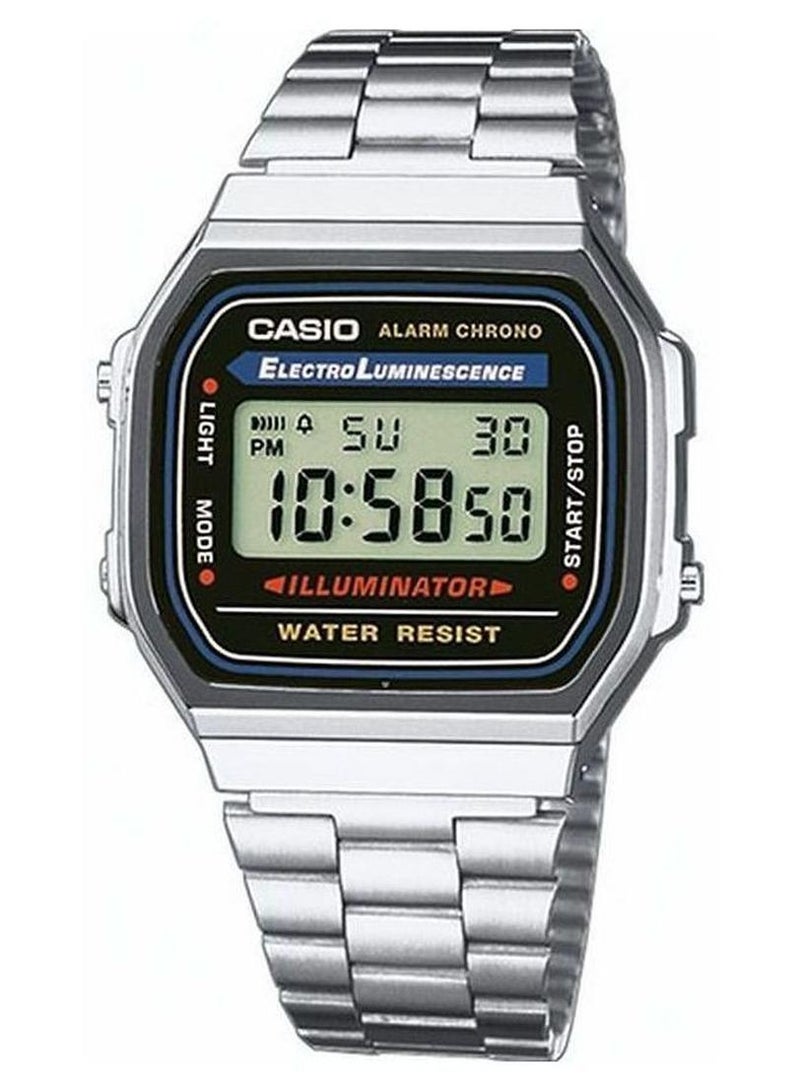 كاسيو ساعة رقمية مضيئة ستانلس ستيل A168WA - 34 ملم - فضي - Image 1