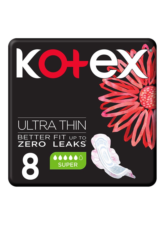 Kotex - Ultra Thin Pads, Super Size Sanitary Pads with Wings, 8 Sanitary Pads 8 Pieces - Image 1