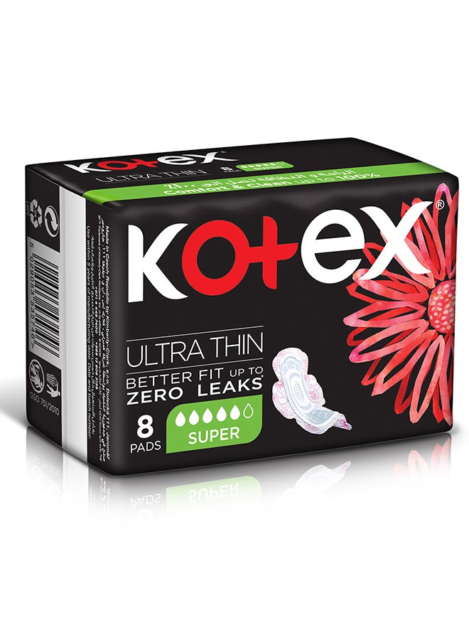Kotex - Ultra Thin Pads, Super Size Sanitary Pads with Wings, 8 Sanitary Pads 8 Pieces - Image 1