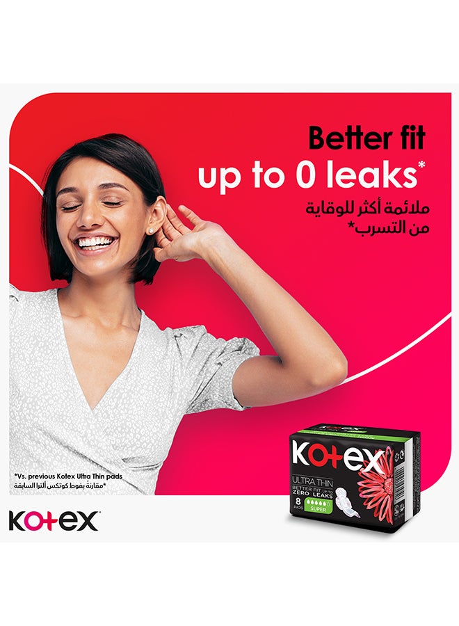 Kotex - Ultra Thin Pads, Super Size Sanitary Pads with Wings, 8 Sanitary Pads 8 Pieces - Image 1
