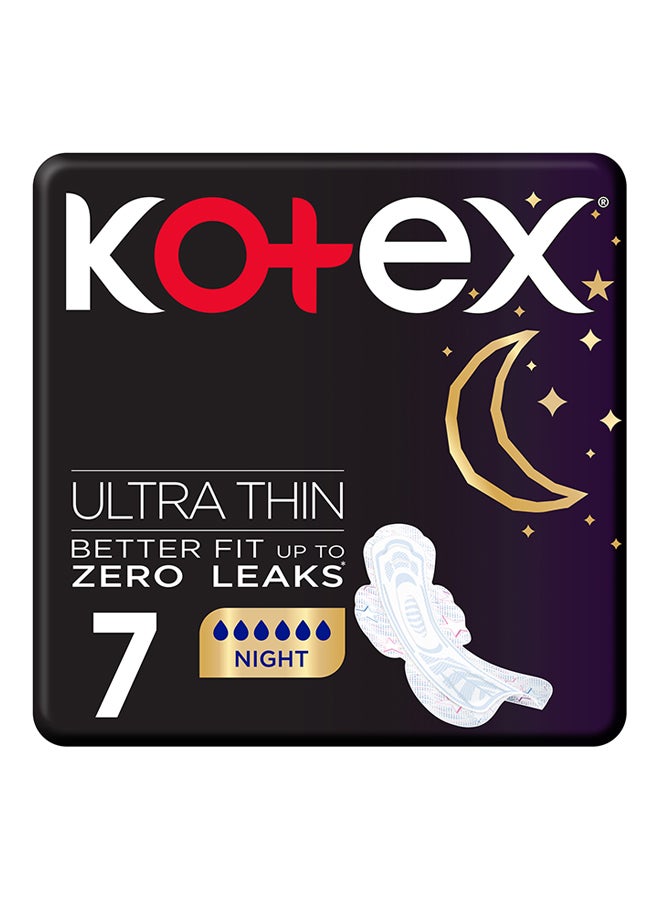 Kotex - Ultra Thin Pads, Overnight Protection Sanitary Pads with Wings, 7 Sanitary Pads 7 Pieces - Image 1
