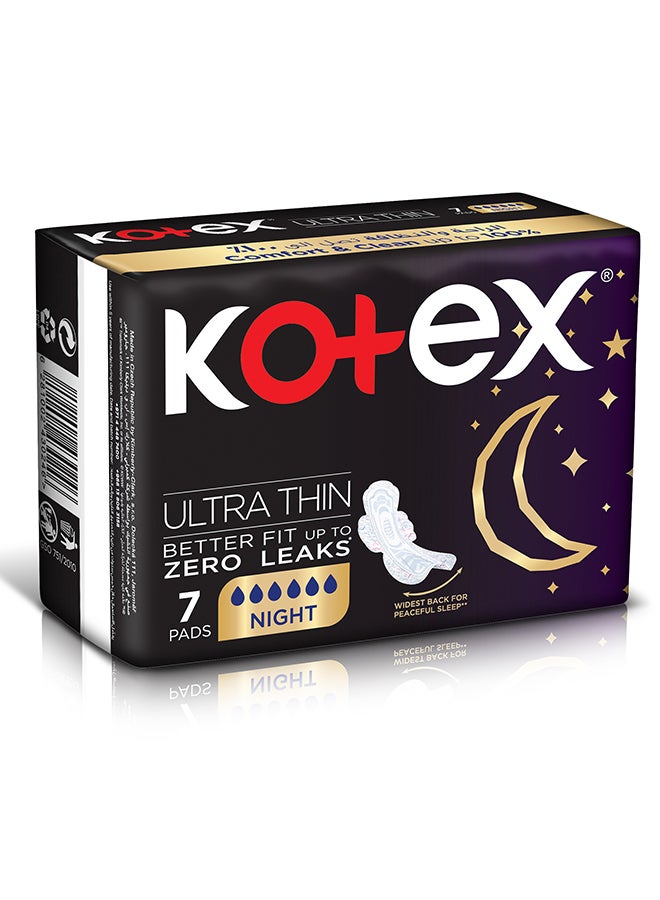 Kotex - Ultra Thin Pads, Overnight Protection Sanitary Pads with Wings, 7 Sanitary Pads 7 Pieces - Image 1