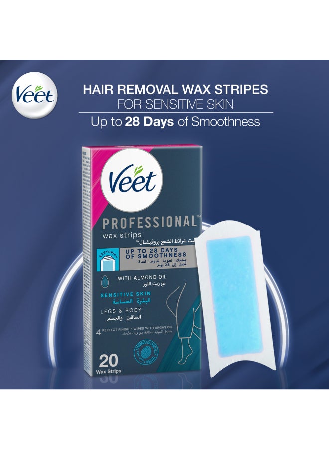 Veet - Hair Removal Easy Gel Strips Body And Legs For Sensitive Skin Soothing Almond Oil 20 Strips - Image 1