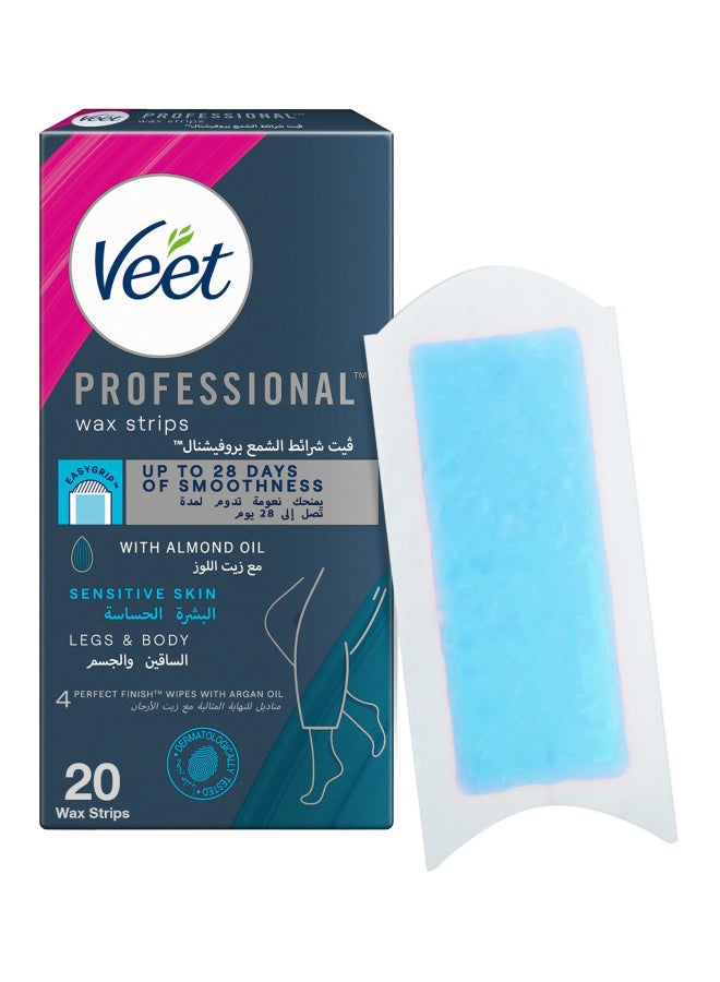 Veet Hair Removal Easy Gel Strips Body And Legs For Sensitive Skin Soothing Almond Oil 20 Strips  - Image 1