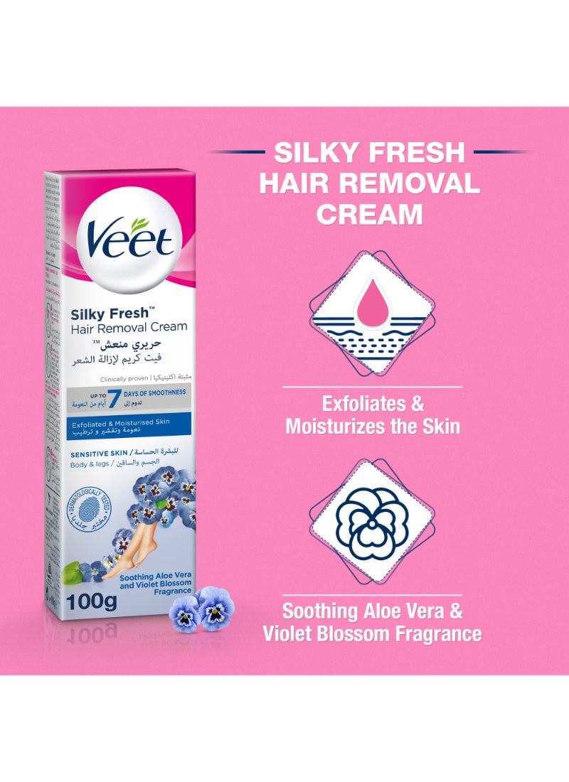 Veet Soothing Aloe Vera And Violet Blossom Silky Fresh Hair Removal Body And Legs Cream For Sensitive Skin 100.0grams  - Image 2