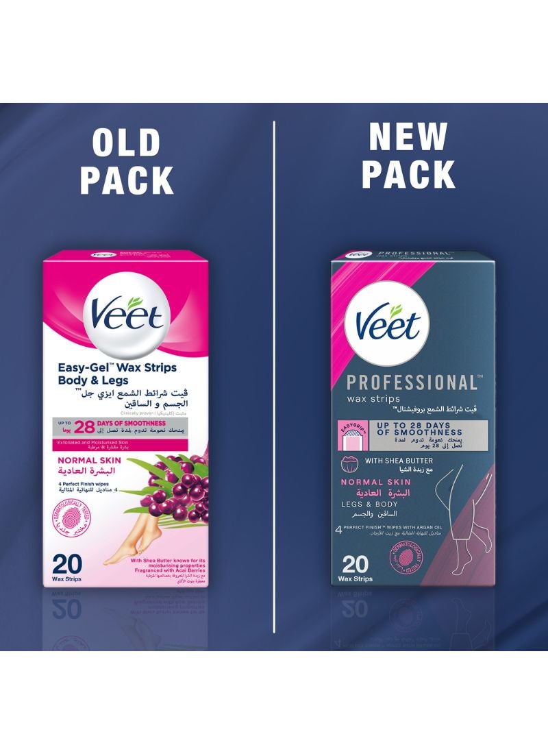 Veet - Easy Gel Wax Strips Body And Legs For Normal Skin Hair Removal Moisturising Shea Butter 20 Strips - Image 1