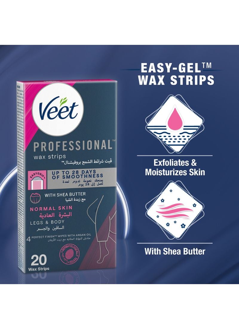 Veet - Easy Gel Wax Strips Body And Legs For Normal Skin Hair Removal Moisturising Shea Butter 20 Strips - Image 1