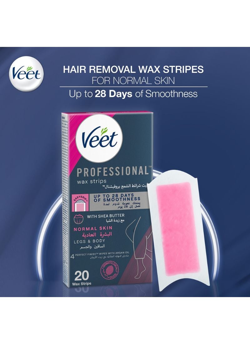 Veet - Easy Gel Wax Strips Body And Legs For Normal Skin Hair Removal Moisturising Shea Butter 20 Strips - Image 1