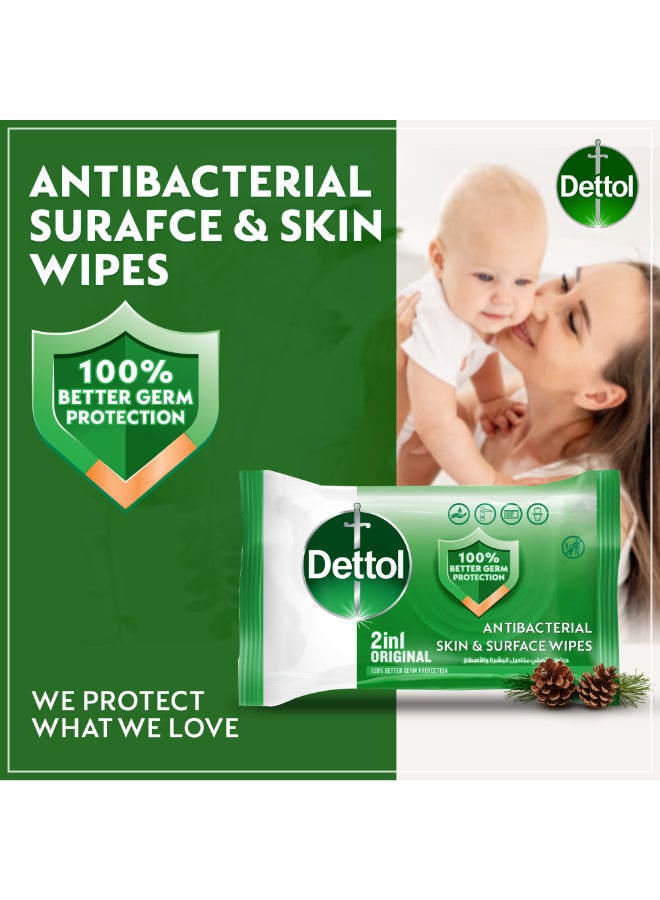 Dettol Original 2 In 1 Antibacterial Skin And Surface Wipes Pack of 80  - Image 2